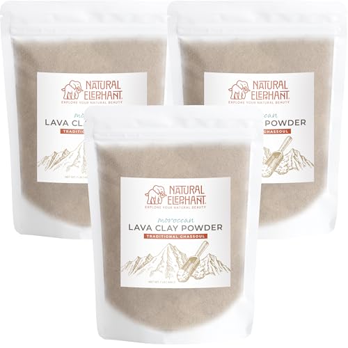 Natural Elephant Ghassoul (Rhassoul) Moroccan Lava Clay Powder | 100% Pure & Natural Face & Body Mask Powder | 1lb Bag Pack of 3 450g Bags