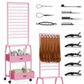 Portable Braiding Hair Rack with Wheels & Storage Drawers,2-Sided 288 Pegs,Hair Extension Holder Hanger for Braiding Hair Separator Stand Display,Hair Rack with Stylist Hair braiding Tools£¨Pink£©