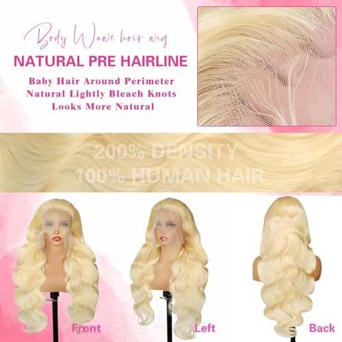 13x6 Lace Front Human Hair Wig 26 Inch Body Wave Blonde Pre Plucked HD Lace Frontal