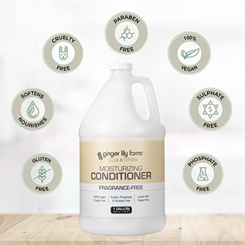 Ginger Lily Farms Club & Fitness Moisturizing Conditioner for Dry Hair, 100% Vegan & Cruelty-Free, Fragrance Free, 1 Gallon (128 fl oz) Refill