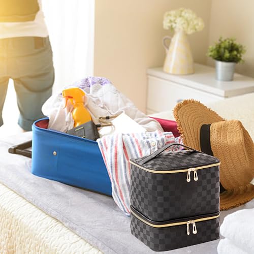 Nail Polish Storage Organizer Checkerboard Black - Removable Dividers & Portable