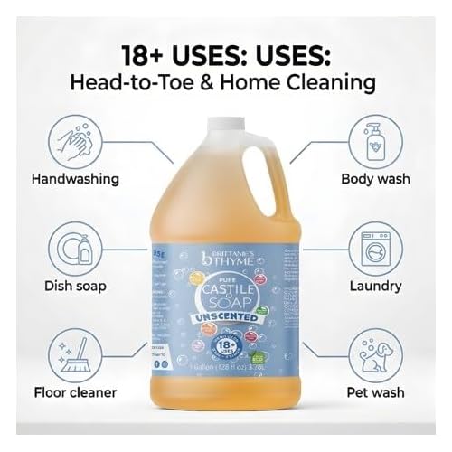 Brittanie's Pure Organic Castile Liquid Olive Oil Soap Refill, 1 Gallon Unscented | Face, Body Wash, All Purpose Cleaner, Dishes, Pets, Laundry | Vegan, Biodegradable, Made in USA