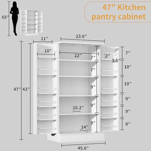 47-Inch Freestanding Kitchen Pantry Cabinet with Adjustable Shelves - Off White, 26"W x 16"D x 47"H