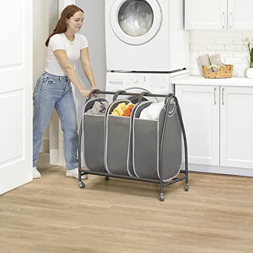 Neatfreak Charcoal Grey Triple Laundry Hamper Sorter with Removable Totes and Rolling Wheels