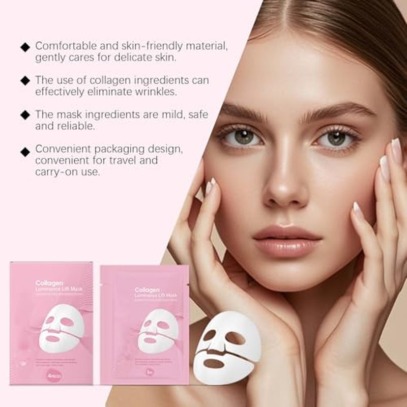 8Pcs Collagen Face Mask,Glow up Firm Skin Deep Hydrating Masks for Wrinkle Reduction and Pore Minimization - Like Glass Skin£¬Firm Deep