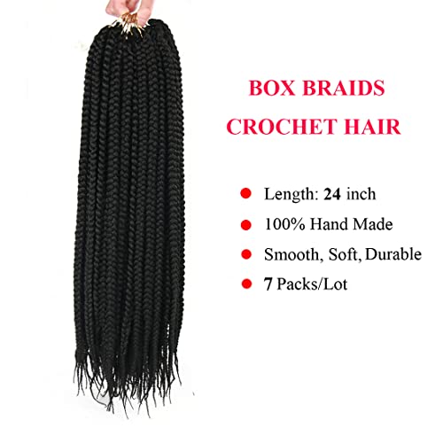 24 Inch Crochet Box Braids Hair Extensions - 7 Pack Black Goddess Style Variation of THIS listing