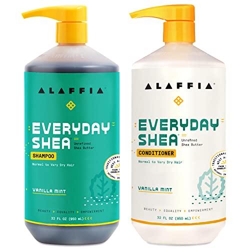 Alaffia Vanilla Mint Shea & Coconut Oil Shampoo & Conditioner Set - 64 Fl Oz