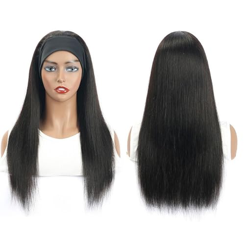 Natural Color Headband Wig Straight 12 Inch Human Hair for Black Women - No Lace, Glueless, 150% Density