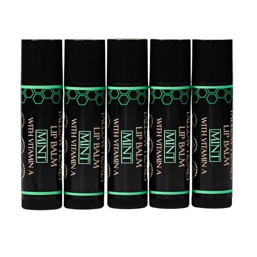 Organic Tallow Lip Balm (5 Pack) - Hydrating With Organic Italian Olive Oil, Pure Grass Fed Tallow, and Beeswax - Long Lasting Lip Therapy (5 Pack, Fresh Mint)