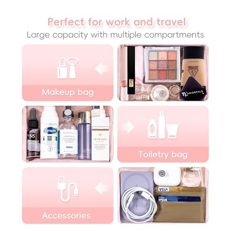 Leudes Makeup Bag Travel Essentials Cute Skincare Pouch Purse Cosmetic Bags for Women Traveling Make Up Organizer Portable Clear Case Toiletry Bag with Zipper (Camel, Large)
