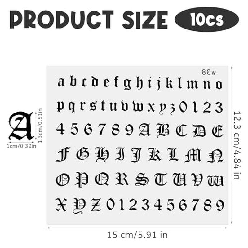 10 Sheet Gothic Temporary Tattoos, Small English Letters Numbers Fake Tattoos Alphabet Tattoo Stickers for Adult Finger Neck Body