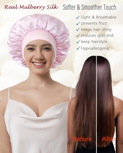 Choshion Set D 100% Mulberry Silk Sleep Bonnet for Women, Reversible & Luxurious