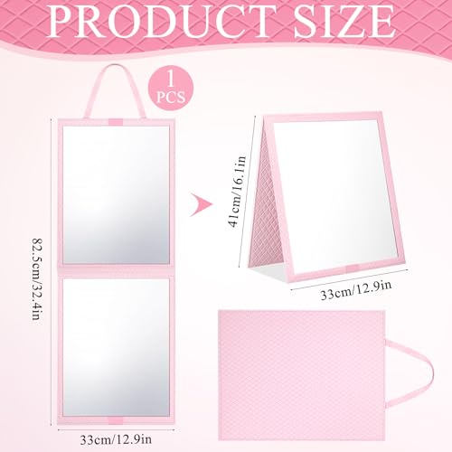 Pink 33-Inch Foldable Full Body Travel Mirror for Dance & Camping