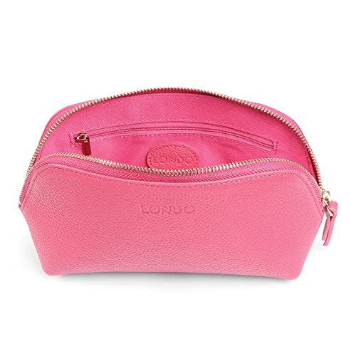 Pink Leather Makeup Bag - Travel Cosmetic Pouch & Clutch