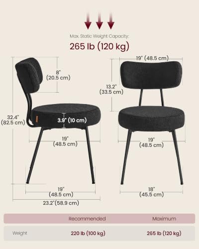 Upholstered Dining Chairs Set of 2 - Modern Boucle Lounge Chairs, Ink Black