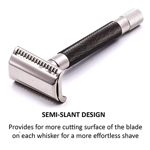 Parker Semi-Slant Double Edge Safety Razor - Graphite Finish with 5 Blades