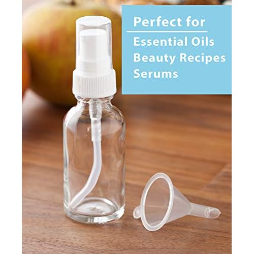 JUVITUS 1 oz / 30 ml Clear Glass Boston Round Bottle with White Treatment Pump (24 pack) + Funnel