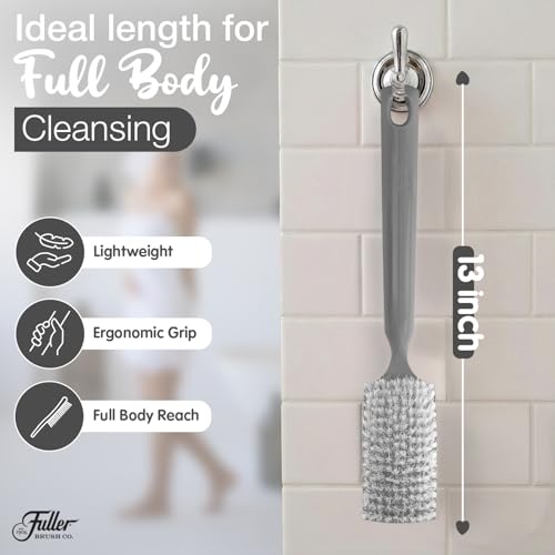 Fuller Brush Bath Brush with Long Handle - 13 Inch Back Scrubber for Shower - Gentle Exfoliating Body Brush for Wet or Dry Brushing - Ergonomic Non-Slip Grip with Hanging Hole ? Dove Gray