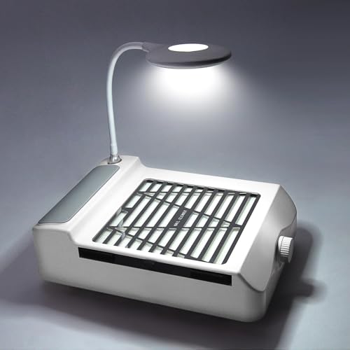 Nail Dust Collector Low Noise with Lamp - White - Powerful Nail Vacuum Suction Fan