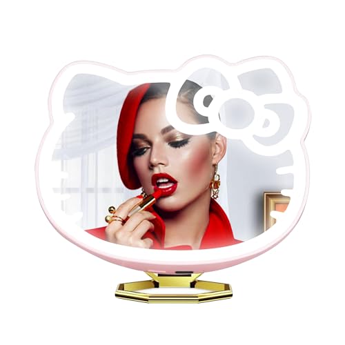 Impressions Vanity Hello Kitty 3X Magnifying Pocket Mirror with Stand, Adjustable Brightness Daylight LED Lighted Compact Makeup Mirror for Desk, Travel, Purse (Pink)