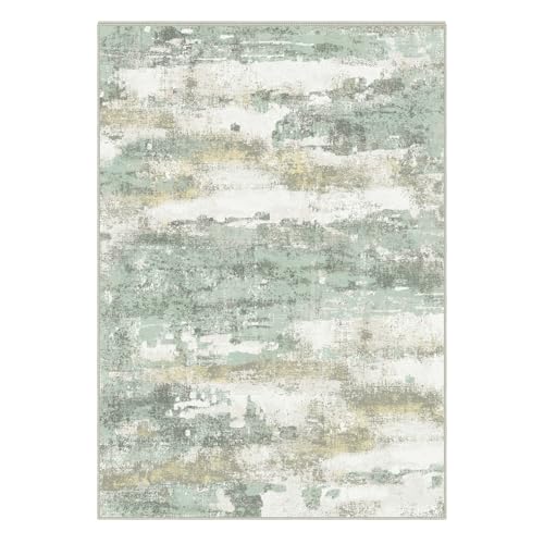 Light Green & Cream 6x9 Abstract Area Rug - Washable Non-Slip Bedroom Decor