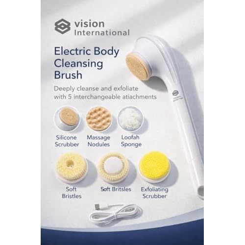 Electric Body Brush Rechargeable Back Scrubber for Shower ? Exfoliating Bath Brush with Long Handle