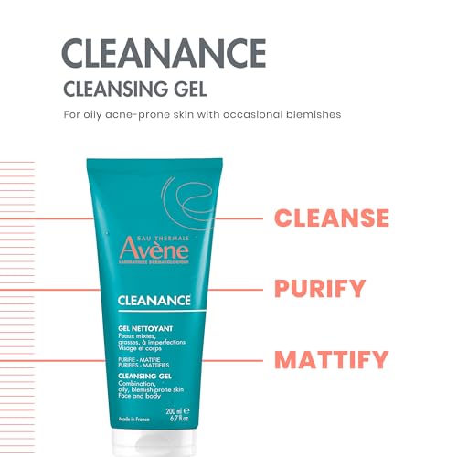 Avène Cleanance Cleansing Gel for Oily, Acne-Prone Skin 6.7 Fl Oz - Soap-Free, Non-Comedogenic, Alcohol-Free