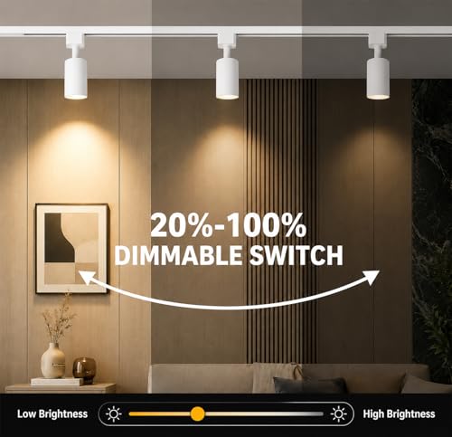 White 6-Light Dimmable Track Lighting Kit with 3-Color Bulbs, Adjustable Spotlights
