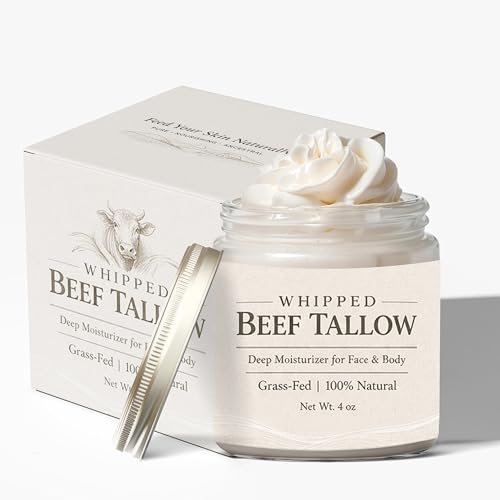 Whipped Face and Body Moisturizer with Grass-Fed Beef Tallow & Honey 4oz - Unscented, Hydrating Skincare