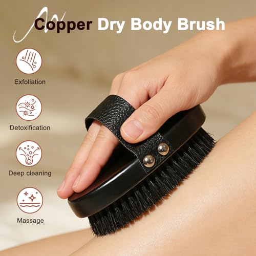Ionic Copper Dry Brush for Cellulite and Lymphatic Drainage - Skin Exfoliation & Body Detox