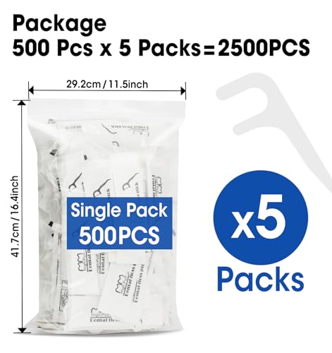 Bulk Dental Floss Picks 2500 Count - Individually Wrapped for Travel & Deep Cleaning