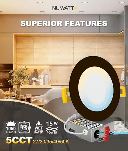 6 Inch Bronze Recessed LED Light Fixture - 5 CCT Dimmable Water-Resistant