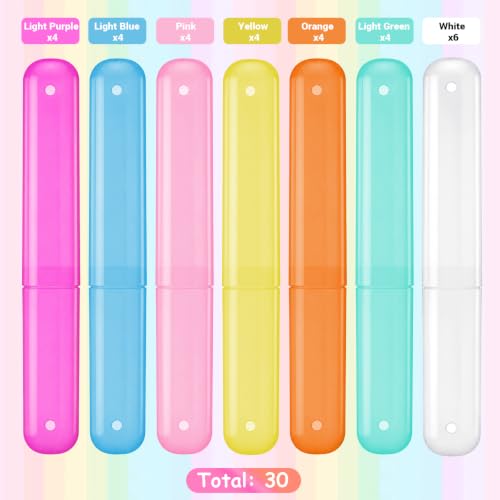 30 Pcs Portable Toothbrush Cases for Kids - Colorful Travel Toothbrush Holders