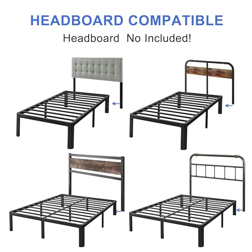 14-Inch Queen Platform Bed Frame No Box Spring Needed Noise-Free Heavy Duty Black