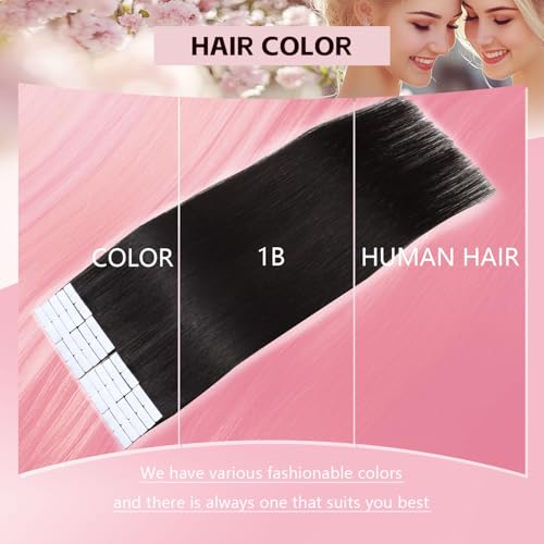 3rd-Generation Invisible Hair Extension Tape - Real Human Hair, Natural Black, 14 Inch