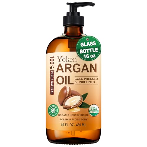 Argan Oil 16oz Glass Bottle - Cold Pressed Moroccan Nourishing Skin & Hair Oil - Pack of 1