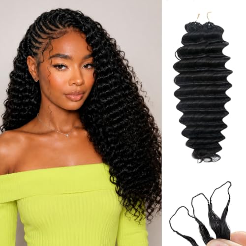 Natural Black Deep Wave Crochet Hair 55g / 16 Inch Feather Knotless Style for Black Women - Mnador
