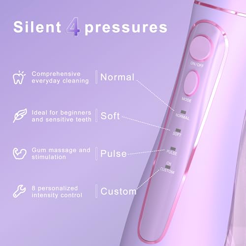 Oralfree Purple Water Dental Flosser - Cordless Rechargeable Oral Irrigator for Teeth Cleaning