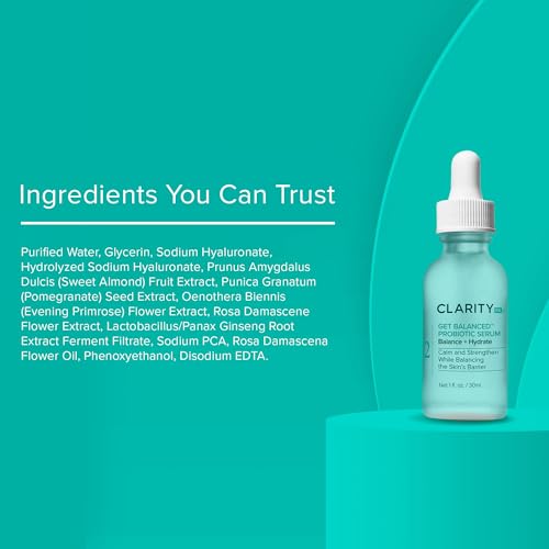 Probiotic Hydrating Face Serum - Natural Plant-Based Skin Balancer with Hyaluronic Acid, 1 Fl Oz