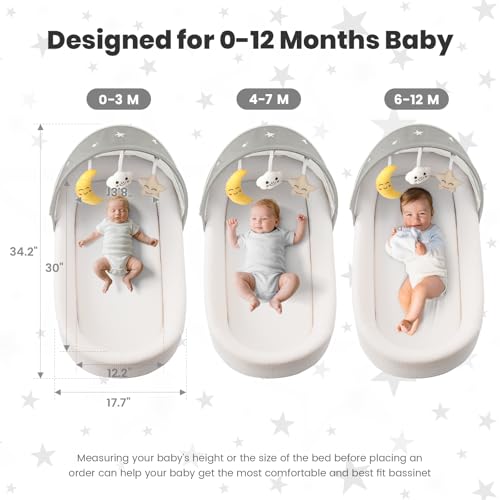 Portable Baby Bassinet Travel Crib for Newborns & Infants - Foldable & Washable, Grey