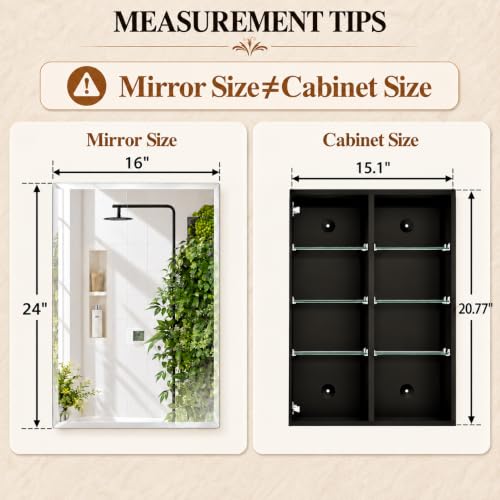 Matte Black Frameless Aluminum Medicine Cabinet 16x24 with Beveled Mirror