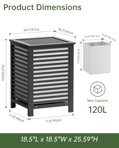 Double Laundry Hamper with Lid & Removable Liners - 120L Bamboo Laundry Basket, 2-Section Clothes Divider, Space Saving Design, Black