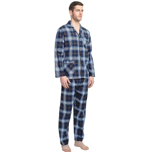 GLOBAL Men's Pajamas Sets 100% Cotton Flannel Sleepwear Long-Sleeve top & Bottom