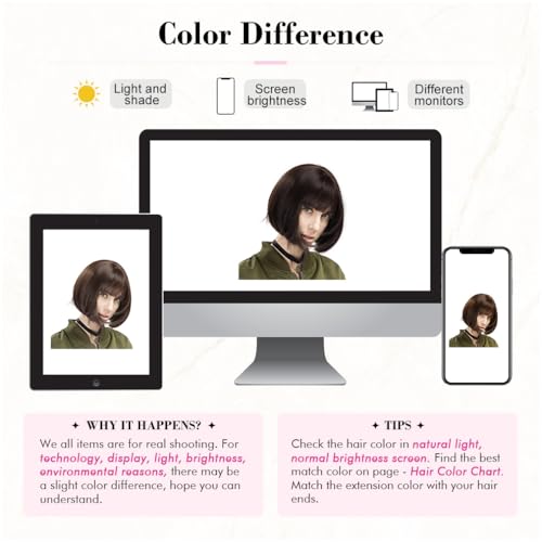 REECHO 11" Short Bob Wig with bangs Synthetic Hair for White Black Women Color: Dark Brown