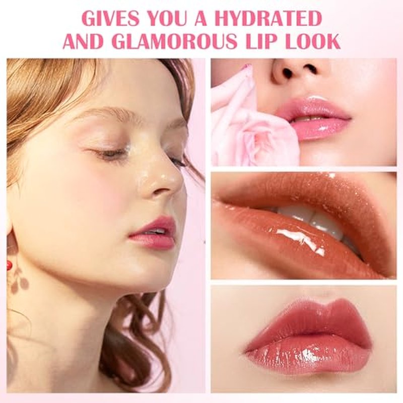 Boobeen 4PCS Lip Gloss Set, Moisturizing Hydrating Lip Oil Tinted Set, Lightweight Non-Sticky Lip Gloss Creates Glossy Lips, High Shine Lip Plumping Lipstick for Women and Girls
