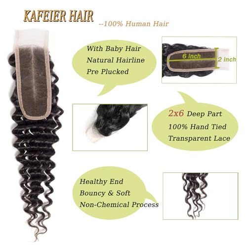 Brazilian Deep Wave Lace Closure 2x6 Inch Human Hair 16 Inch Natural Style - 1b Variation