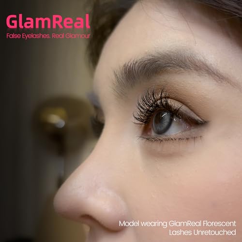 Self Adhesive Press On Lashes 10-14mm, Pop-On Glueless Lash Clusters, Volumizing ULTRA-THIN Invisible Band Lashes, Reusable No Residue 36 Clusters, Beginner Friendly Kit by GlamReal (Florescent)