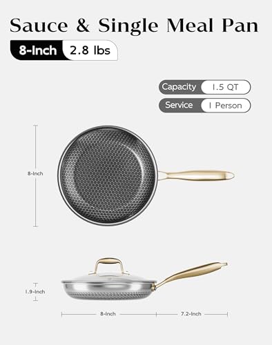 8-Inch Nonstick Frying Pan with Lid Honeycomb Surface PFAS-Free All Cooktops