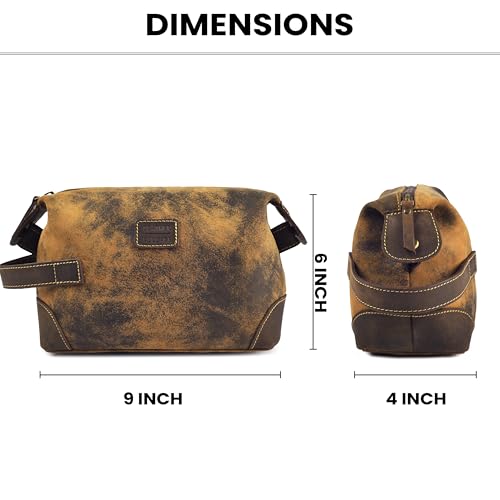 Distressed Brown Leather Dopp Kit for Men - Travel Toiletry Bag, Shaving Bag