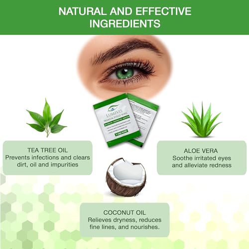 Tea Tree Oil Eyelid Wipes ? 72 Individually Wrapped Pads for Daily Eyelid Cleansing, Makeup Removal & Lash Hygiene ? Natural, Soothing Formula for Sensitive Eyes